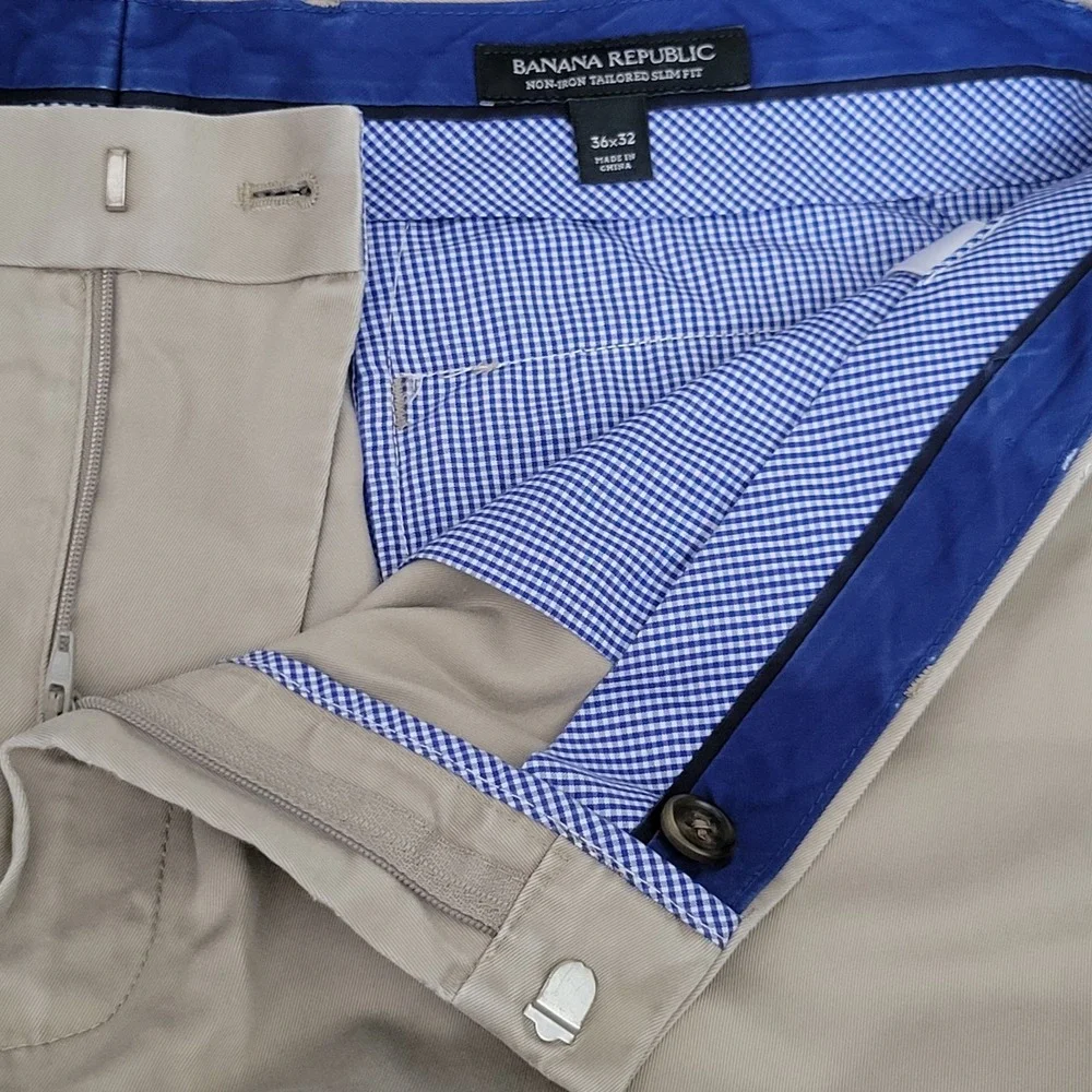 Banana Republic Non Iron Tailored Slim Fit Cotton Khaki Dress Pants Mens 36x32